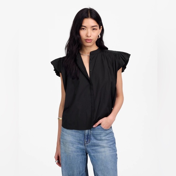 Madewell Poplin Shirred Button-Up Shirt - Picture 1 of 3